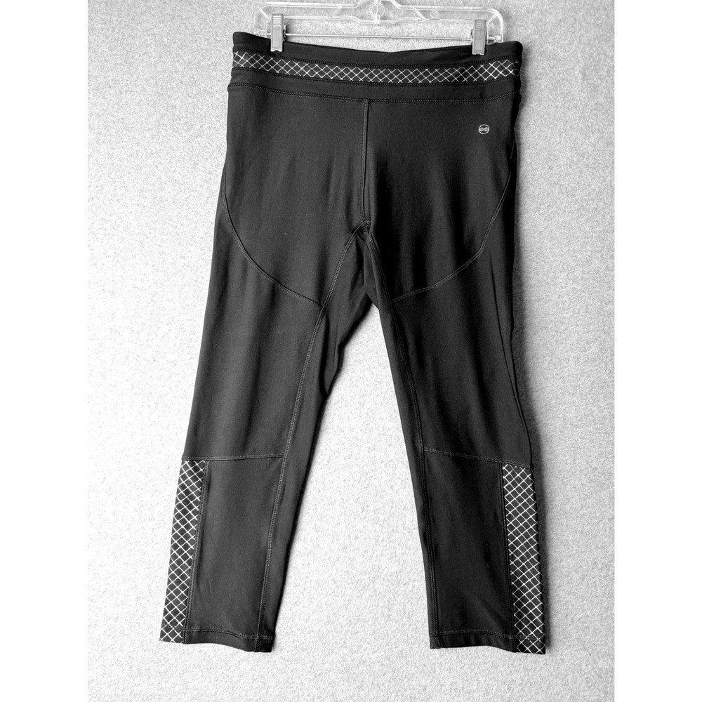 ABS Womens Black Cropped Performance Leggings Lattice Trim Reflective Size L